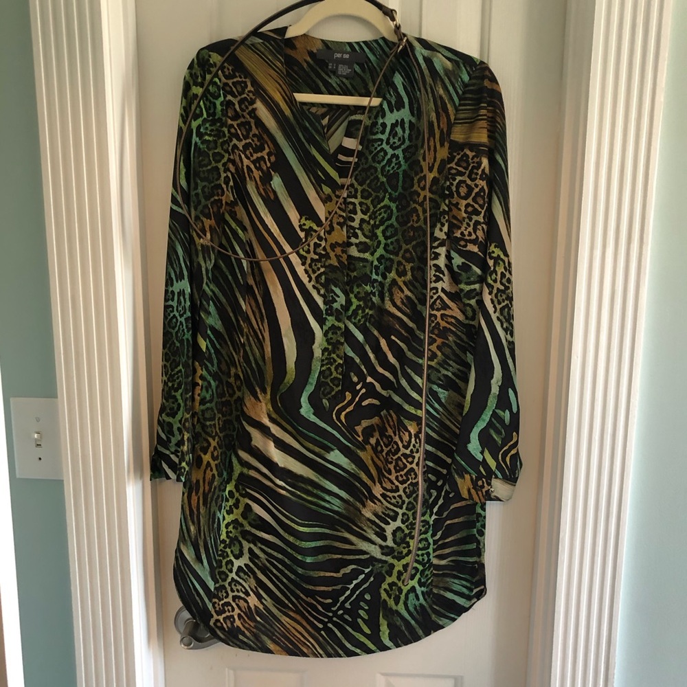 Per Se Animal Print Belted Dress